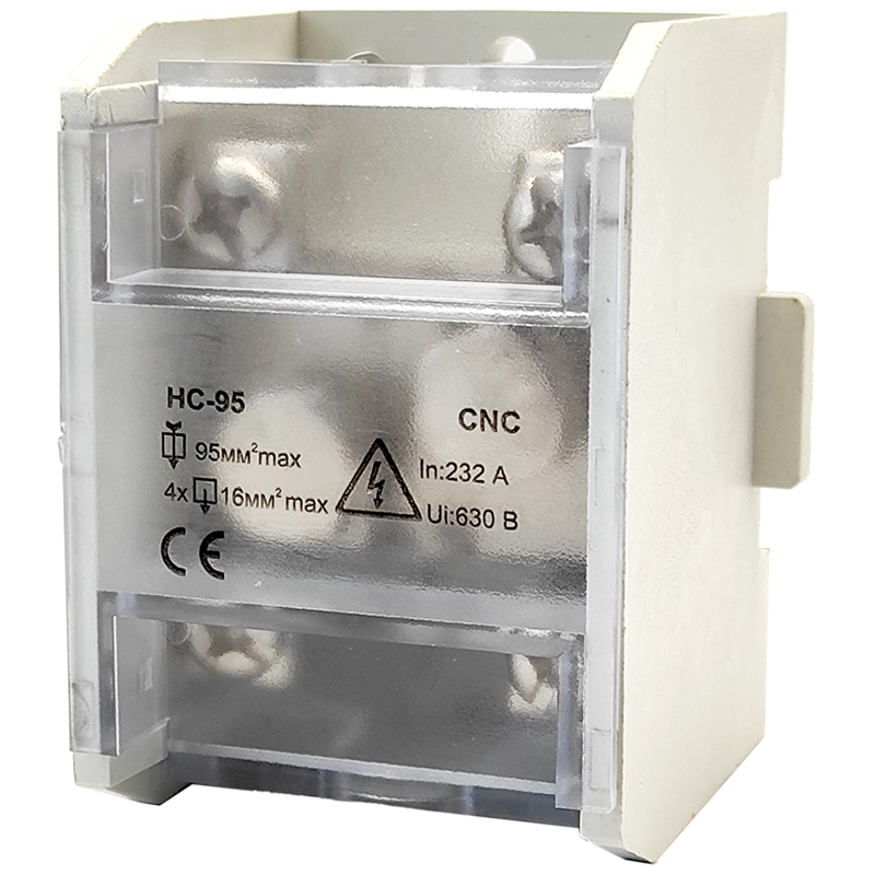 Клемма магистральная CNC HC-95 16-95 мм кв 232А 1 вход-4 выход 690V с защитной крышкой (Б00043418)