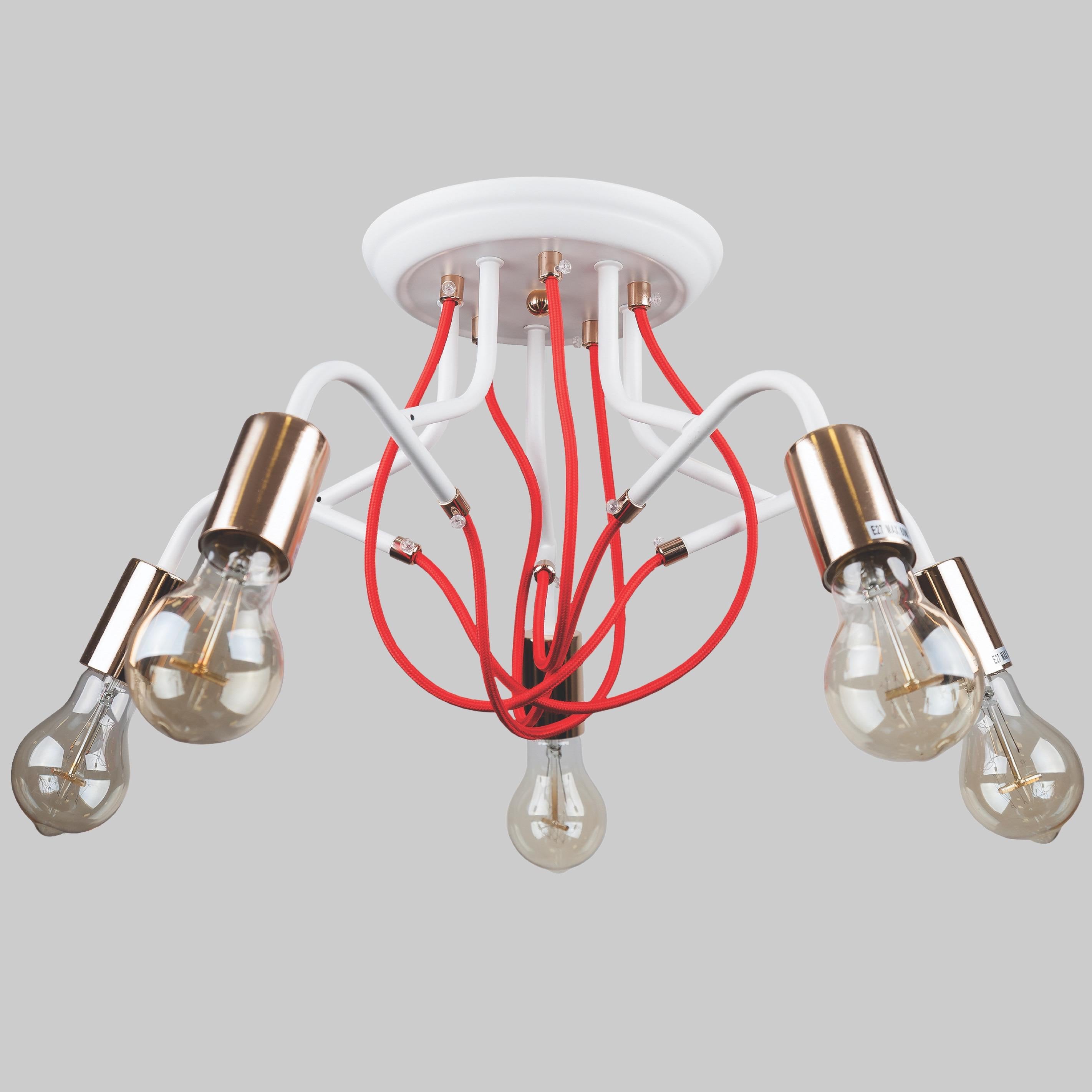 Люстра потолочная с проволокой Белый/Красный (68-V8075-5 WH-GD) Люстра потолочная с проволокой Белый/Красный (68-V8075-5 WH-GD)