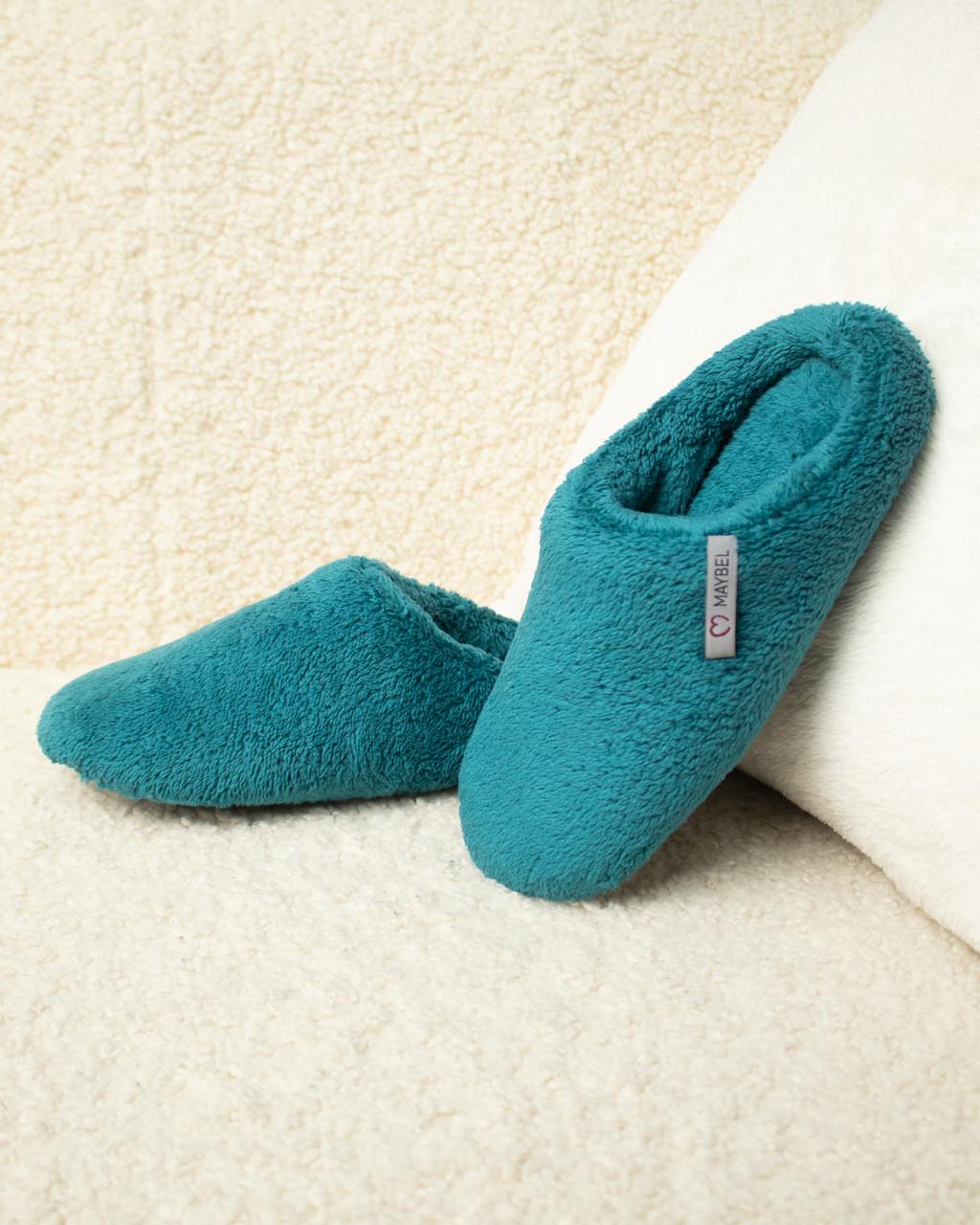 Тапочки домашние махровые закрытые утепленные Темно-бирюзовый (2140835947)