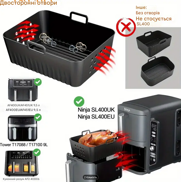 Форма силіконова для аерогриля мультипечі ребриста прямокутна Чорний (REN-0586) - фото 3 Форма силіконова для аерогриля мультипечі ребриста прямокутна Чорний (REN-0586) - фото 3