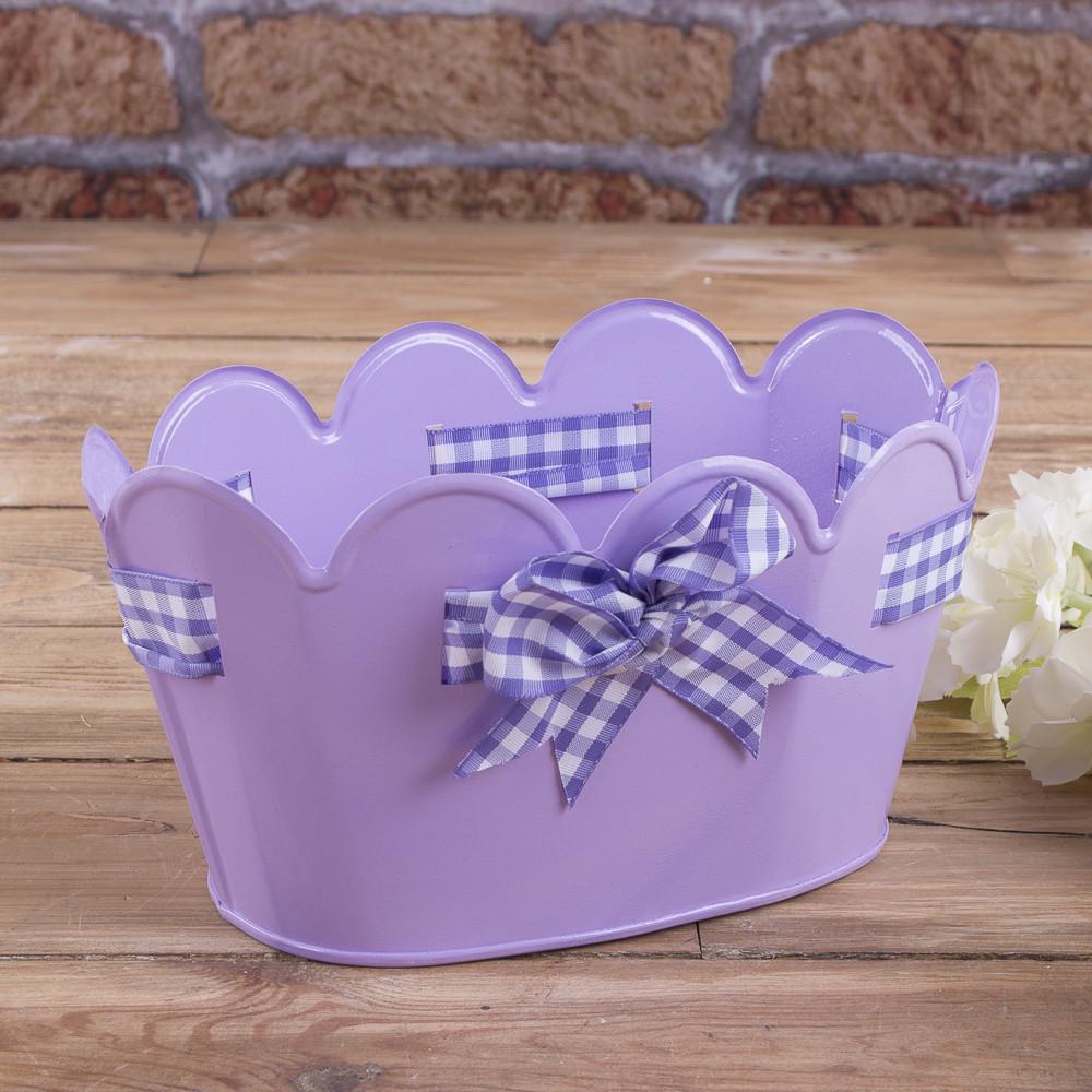 Металлическое кашпо для цветов с бантиком (3896-1)