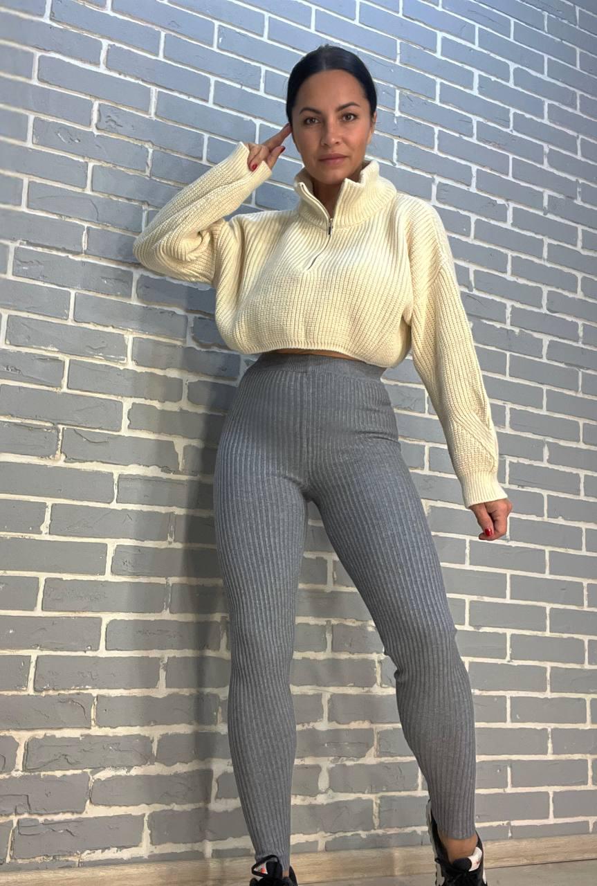 Лосины женские U 6157 рубчик теплые вязка OS Серый (2997) - фото 1 Лосины женские U 6157 рубчик теплые вязка OS Серый (2997) - фото 1