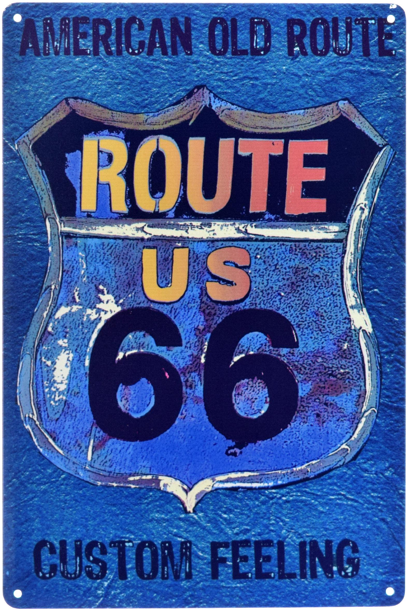 Табличка металлическая Американский Старый Маршрут Route 66 20x30 см