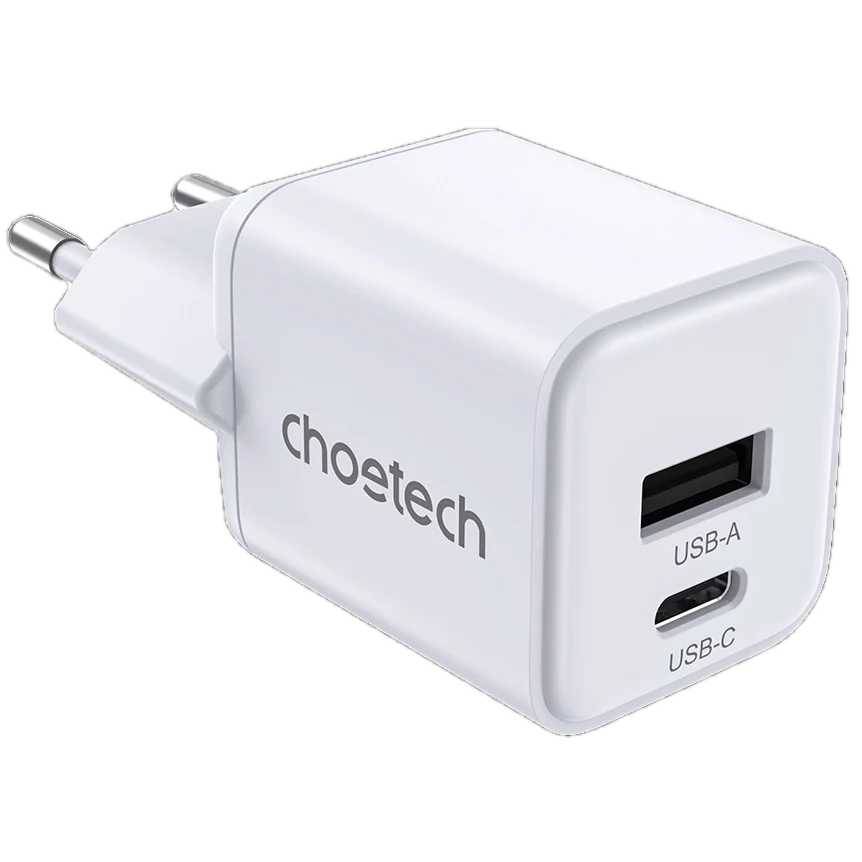 Зарядний пристрій мережевий Choetech PD5012 Mini 30 Вт GaN USB-C/USB-A зі швидкою зарядкою PD/QC White (27918607)
