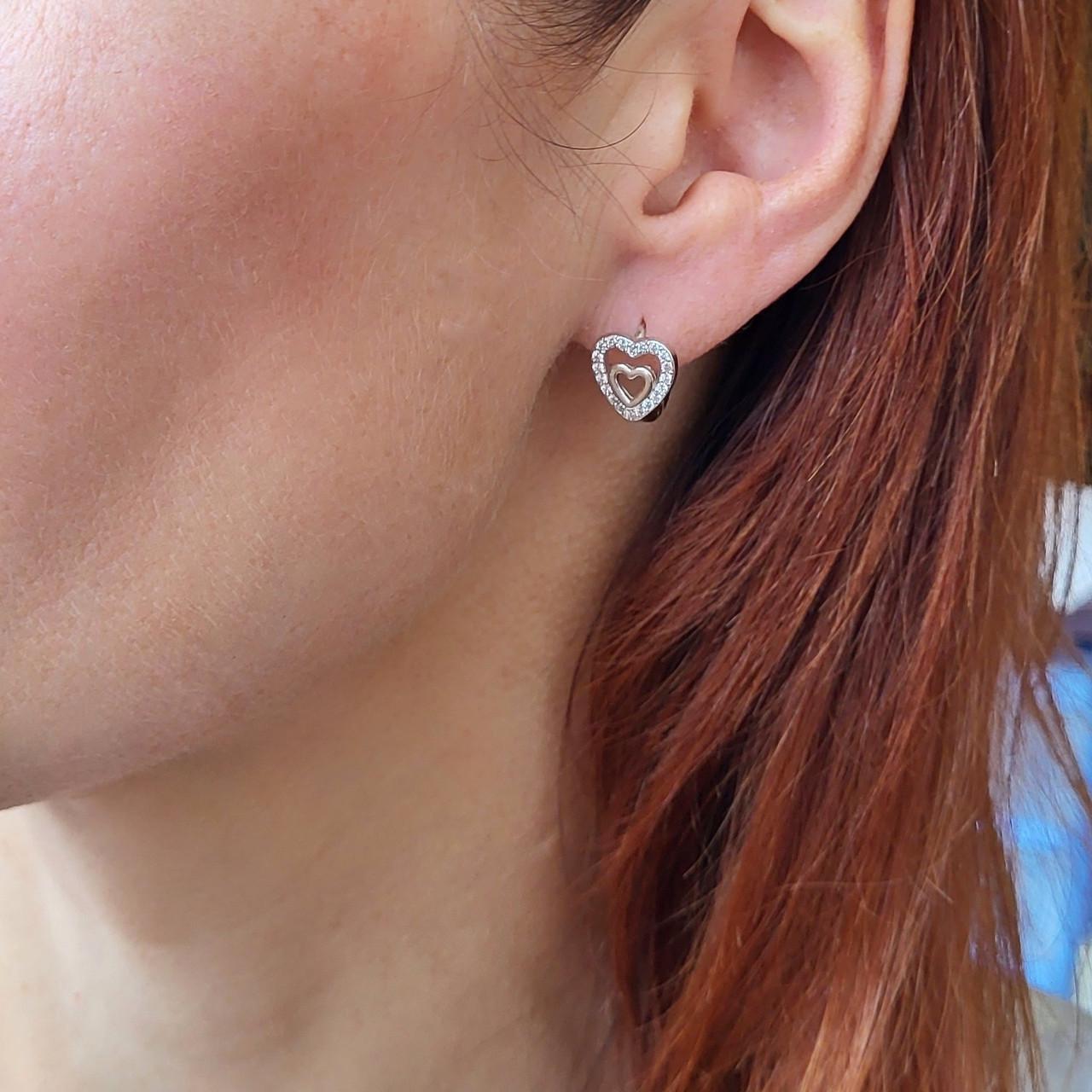 Сережки серце в білих каменях срібло 925 проби родоване 2,70 г (5212р) - фото 7