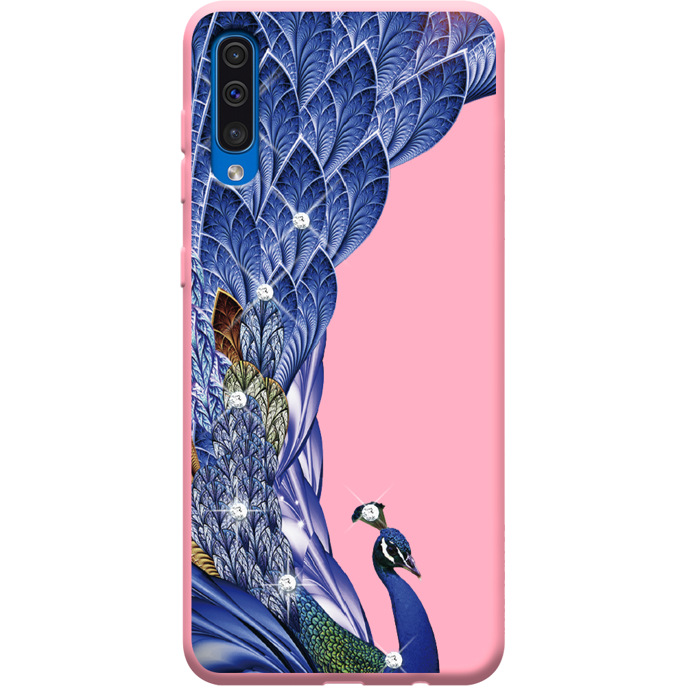Чехол Boxface Samsung A505 Galaxy A50 Павлин со стразами Розовый силикон (36417-rs7-37015)