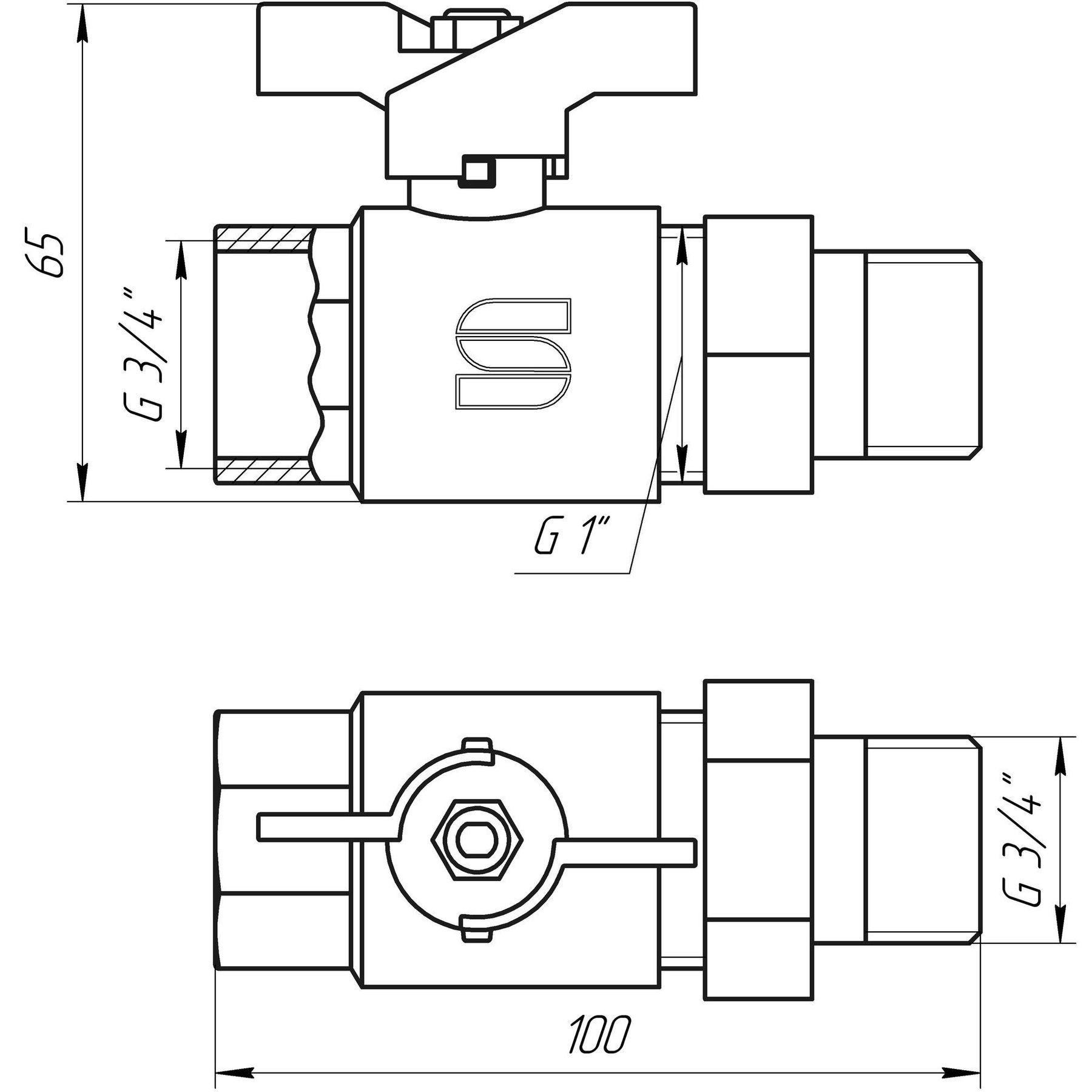 Кран шаровый Selba SL1509 000009631 3/4" ВЗ с американкой бабочка (104432) - фото 2