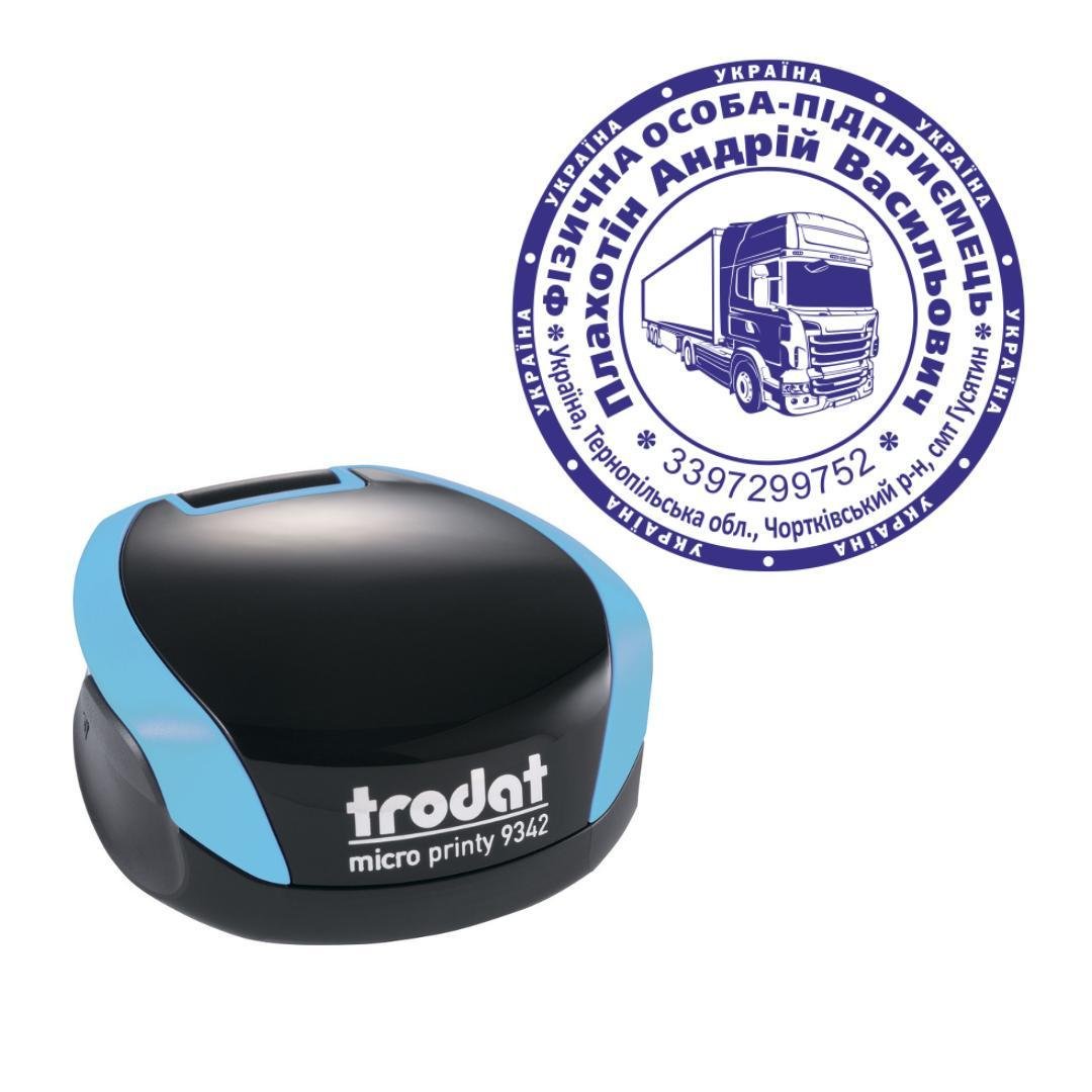 Печатка ФОП на кишеньковому оснащенні Trodat Micro Printy 9342 d 42 мм Бірюзовий (ФОП3/9342/BZ)