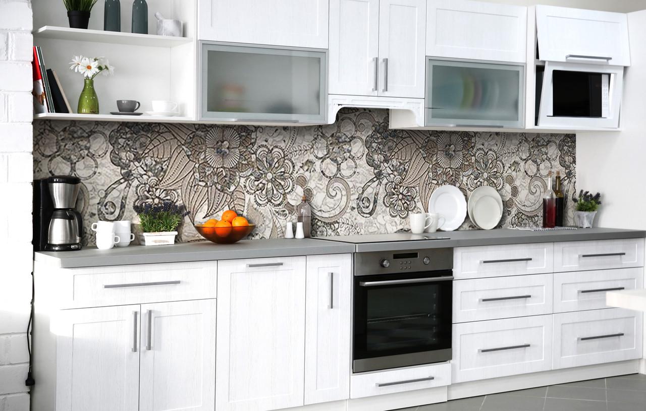 Кухонный фартук Узорная Роспись/Орнамент виниловый самоклеющийся 600х2500 мм Серый