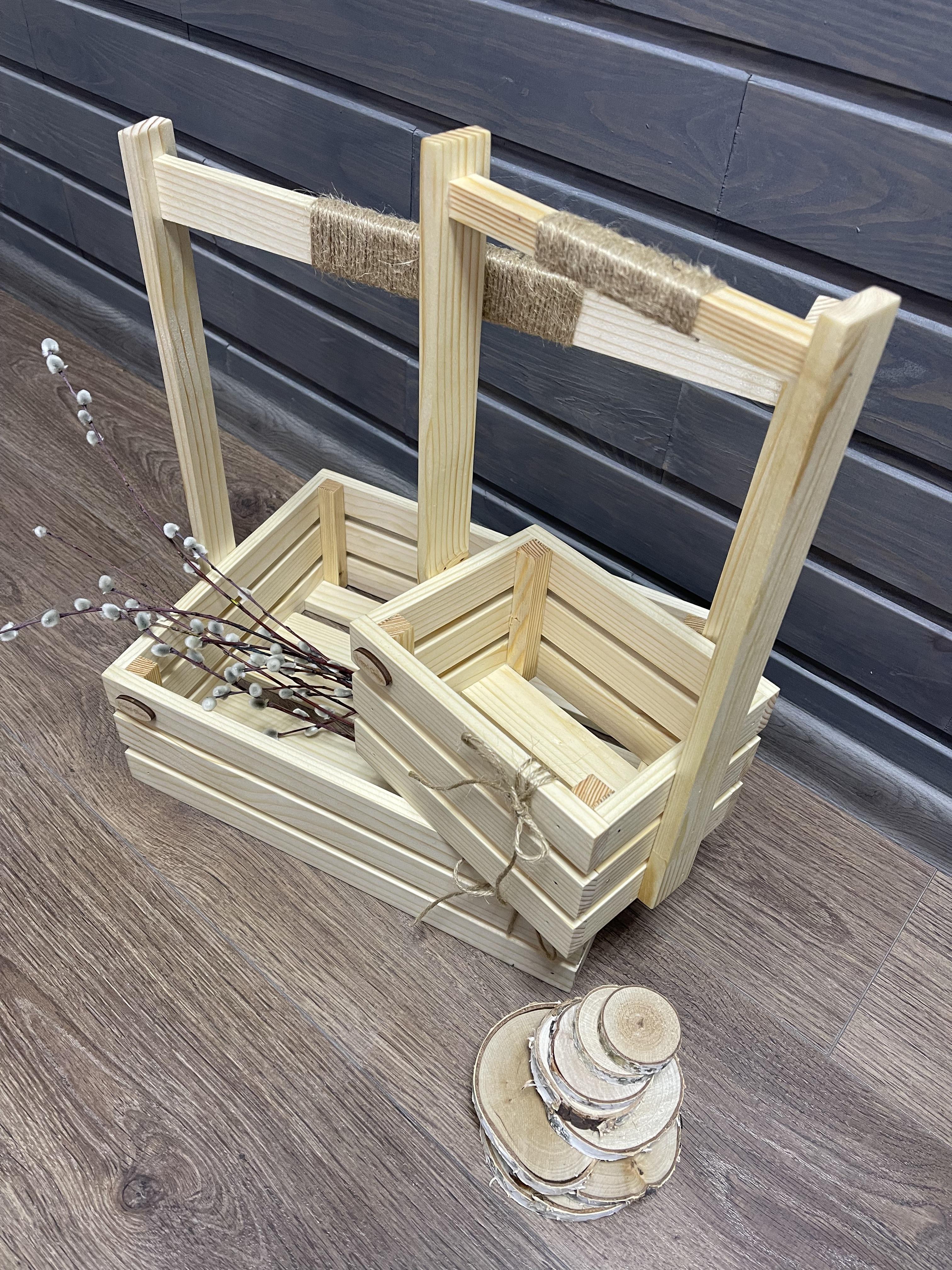 Комплект деревянный ящик/пасхальная корзина для хранения 34х26х40/18х14х34 см (id_248) - фото 3 Комплект деревянный ящик/пасхальная корзина для хранения 34х26х40/18х14х34 см (id_248) - фото 3