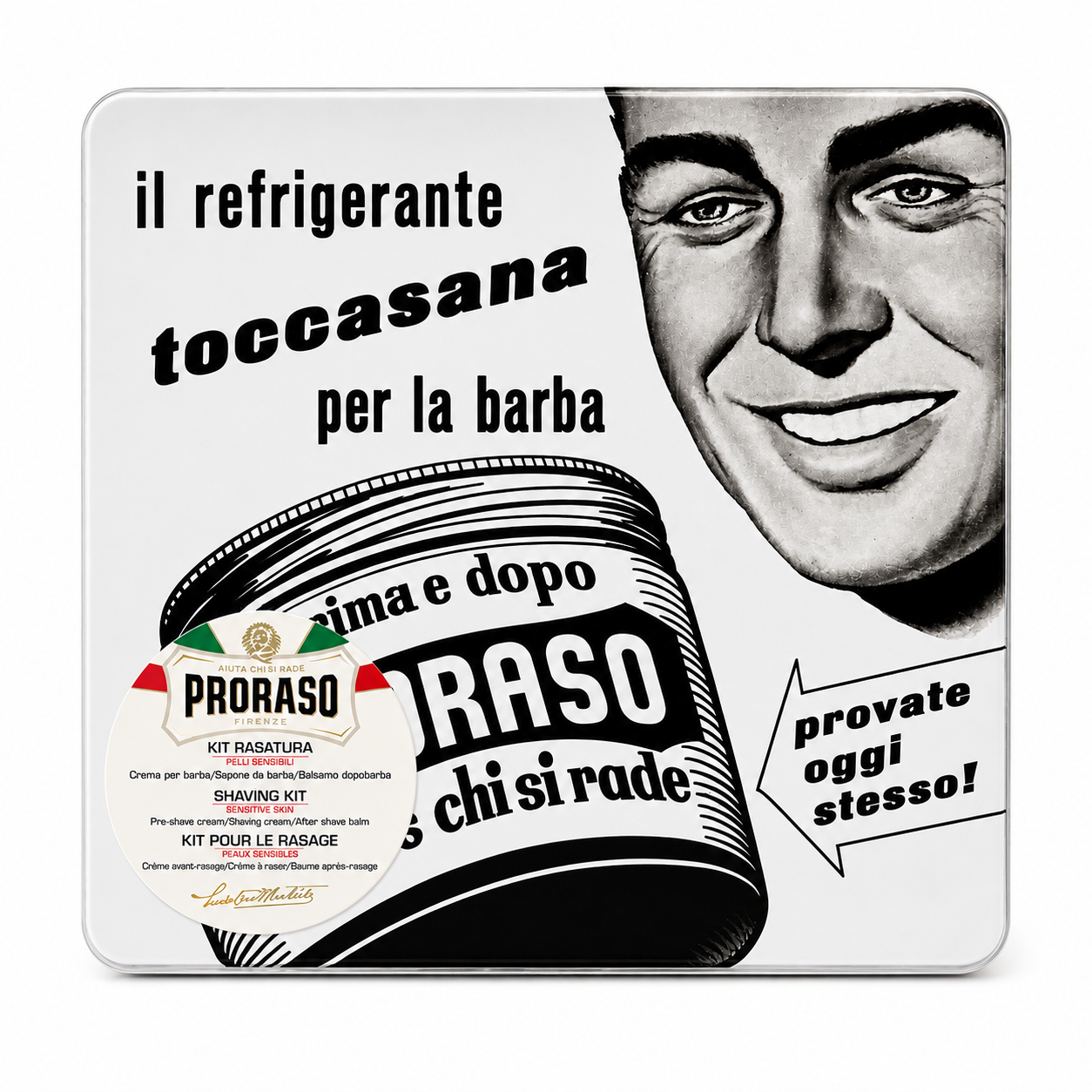 Набір подарунковий для гоління Proraso Vintage Selection Toccasana в металевій коробці Делікатне гоління та догляд для чутливої шкіри