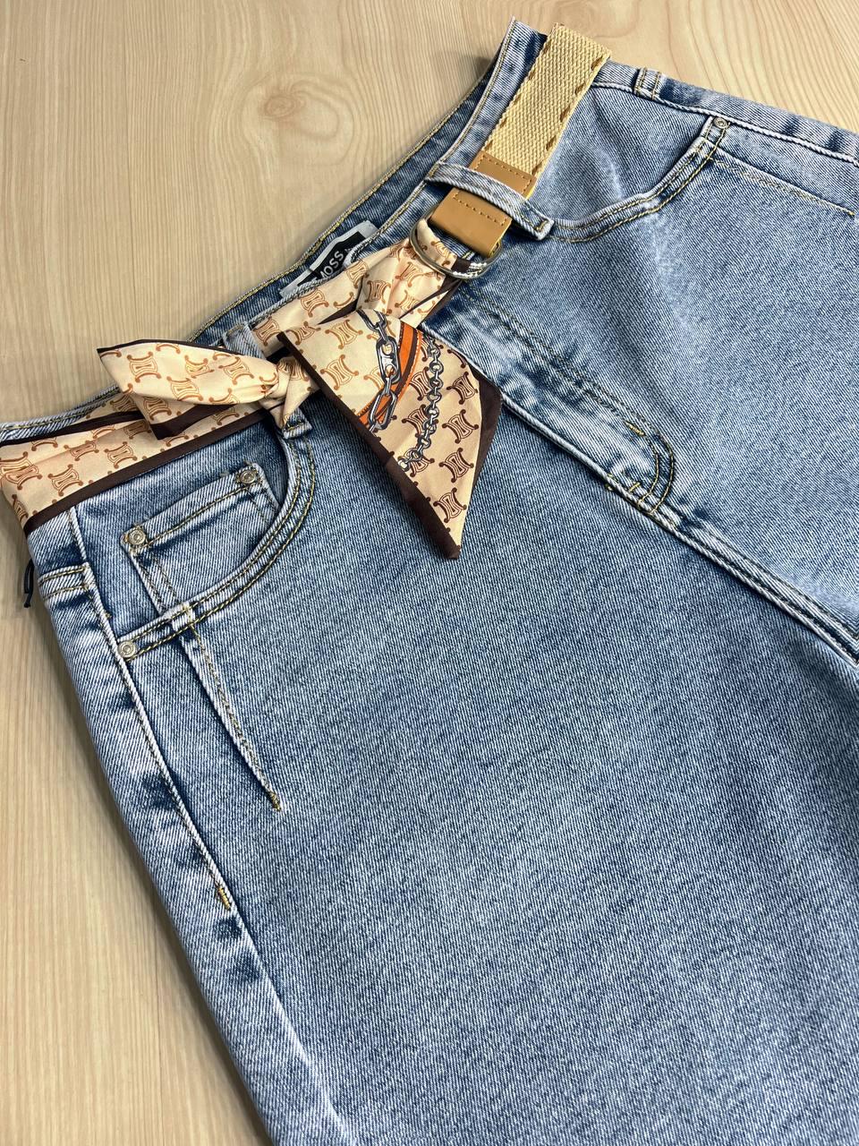 Шорты женские джинсовые Moss 513 бермуды с высокой посадкой и поясом-платком р. 32 Голубой (4170) - фото 9