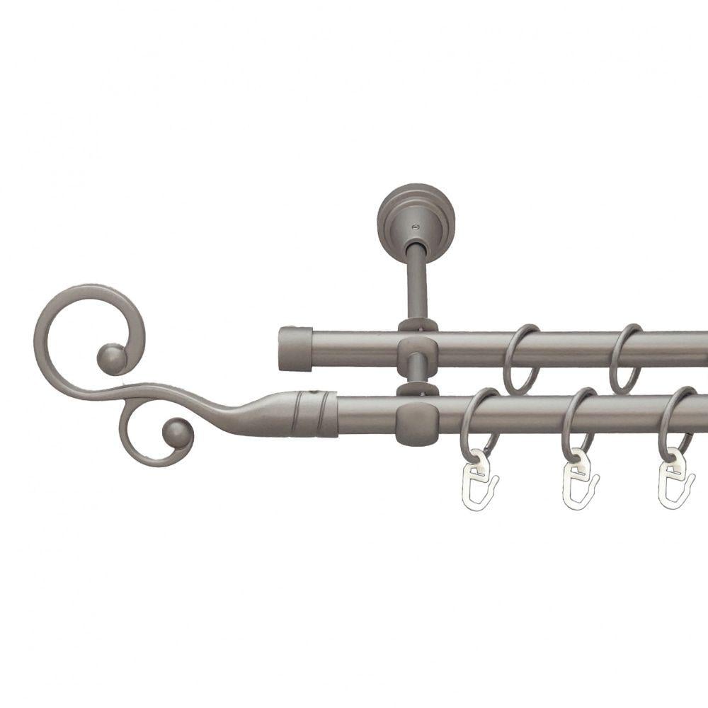 Карниз металлический Orvit Флорес двухрядный открытый/гладкая труба/кольцо металлическое Сатин 16/16 мм 160 см (6099034)