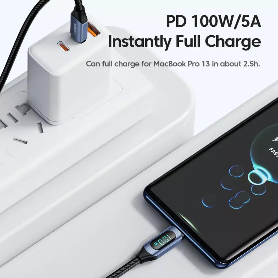 Кабель Toocki Type-C PD 100w Fast Charge с дисплеем Black (25397331) - фото 4