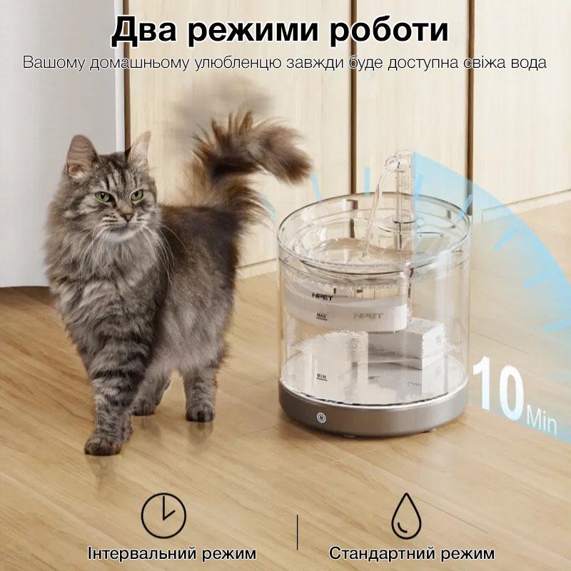 Поилка-фонтан для кошек и собак NPET WF220 со встроенным аккумулятором 1,5 л Прозрачный - фото 2