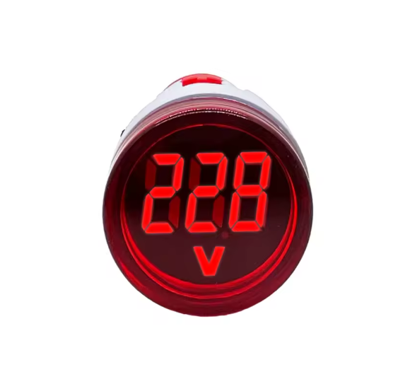 Вольтметр сетевой цифровой AC 60-500V 22 мм 2-контактный круглый Красный
