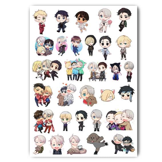 Стикеры наклейки аниме Юрий на льду А4 лист 29х21 см (stik_149)