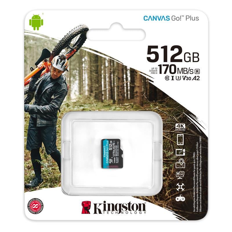 Карта памяти Kingston microSDXC 512 GB Canvas Go Plus 170R A2 U3 V30 (ERC-SDCG3/512GB)