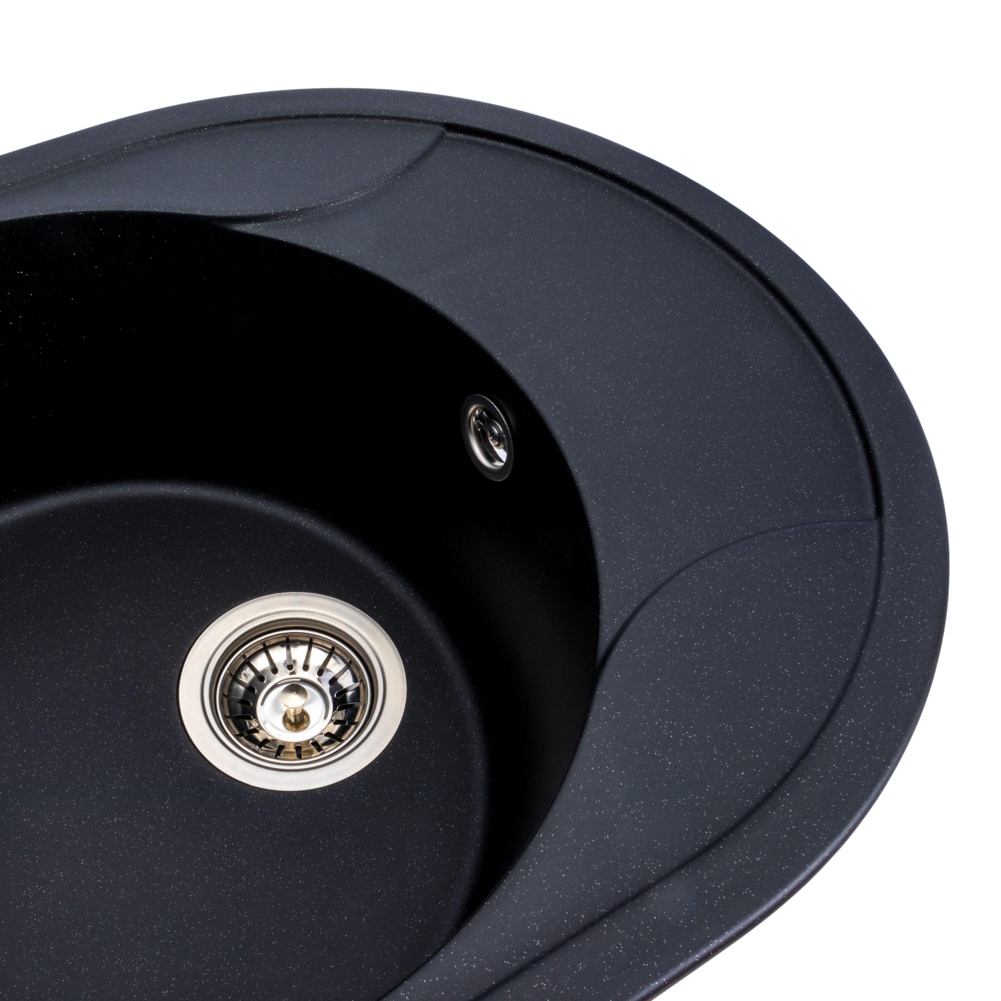 Мийка кухонна Platinum PLS-A38326 гранітна овальна 575x465 мм Чорний (25960796) - фото 4