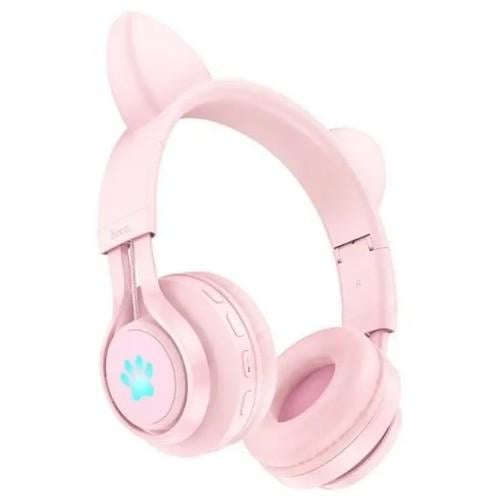 Наушники беспроводные Hoco W39 Cat EAR Kids с ушками детские с RGB подсветкой Розовый - фото 2