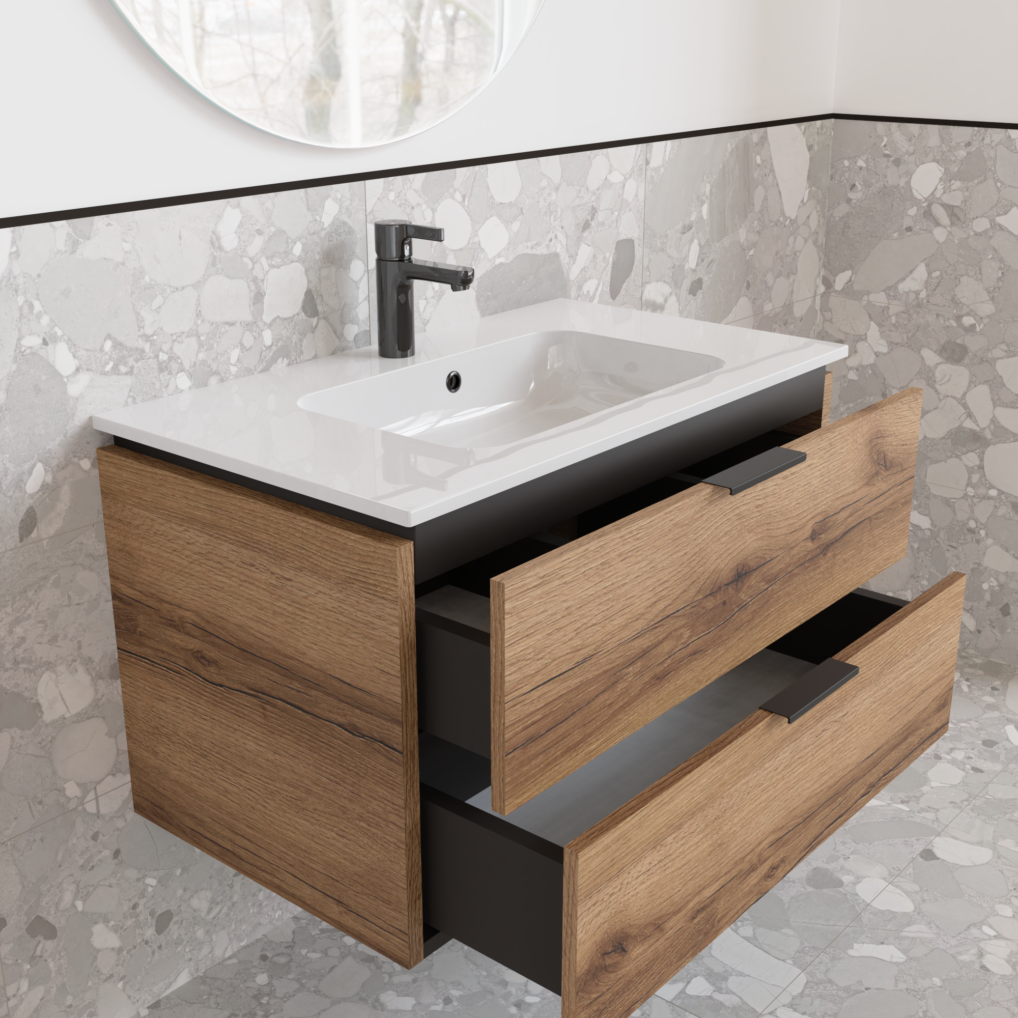 Тумба підвісна з раковиною MVK Vostok Icon 70 В2 700х450х530 мм Дуб темний (p270ko) - фото 3 Тумба підвісна з раковиною MVK Vostok Icon 70 В2 700х450х530 мм Дуб темний (p270ko) - фото 3