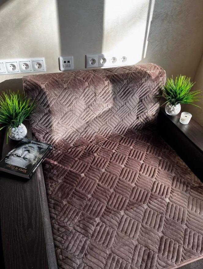 Дивандеки 3в1 з пледом Шарпей велюровый евро Кофейный (top001-3) - фото 5 Дивандеки 3в1 з пледом Шарпей велюровый евро Кофейный (top001-3) - фото 5