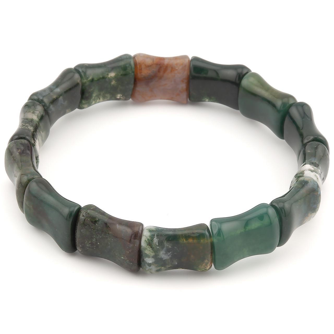 Браслет звено бамбук Агат Моховой 12х15х7 мм 20 см 1 шт. (НК1272б44)