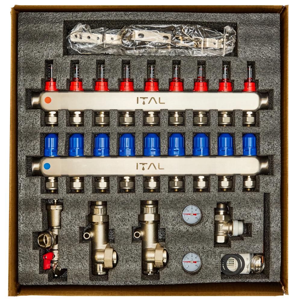 Комплект коллектора с расходомерами ITAL UHW-A09 из нержавеющей стали с прямым подключением - фото 2 Комплект коллектора с расходомерами ITAL UHW-A09 из нержавеющей стали с прямым подключением - фото 2