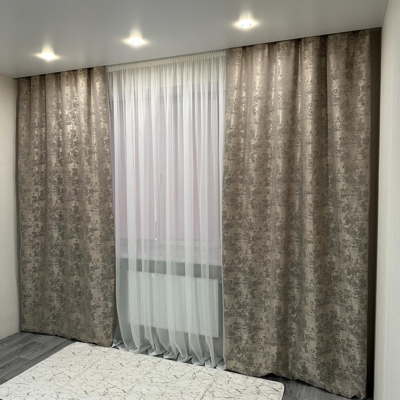 Шторы жаккардовые с мраморным узором среднее затемнение 1,5x2,7 м 2 шт. Бежево-серый (28796108)