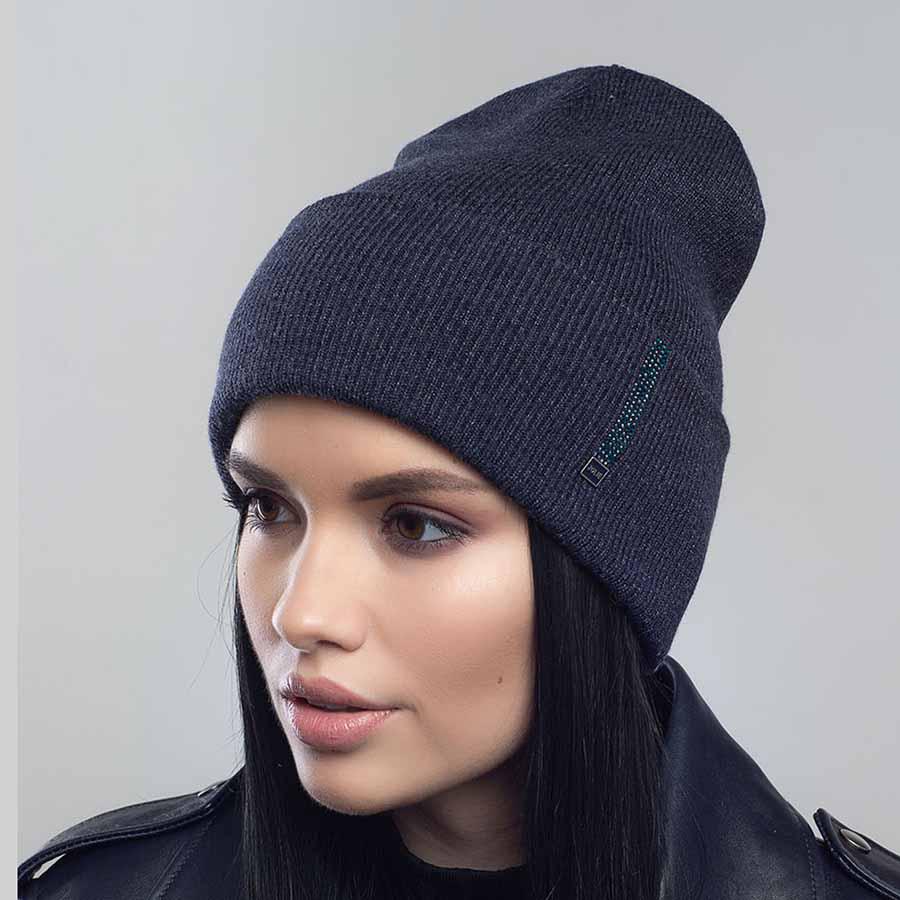 Шапка Leks Страза демісезонна з відворотом р. 53-57 Синій меланж