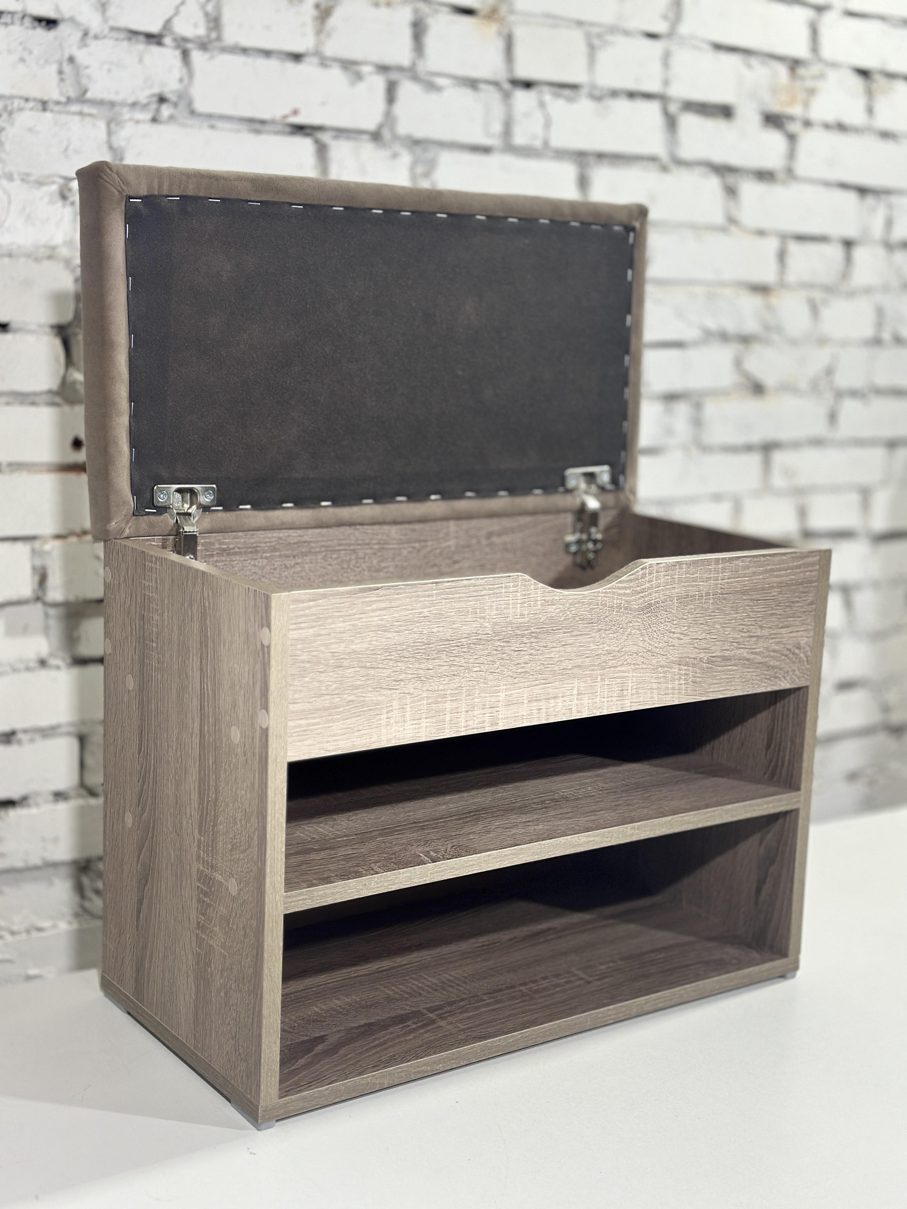 Тумба для взуття ДСП/тканина 30х60х45 см Сонома трюфель/Какао - фото 3 Тумба для взуття ДСП/тканина 30х60х45 см Сонома трюфель/Какао - фото 3