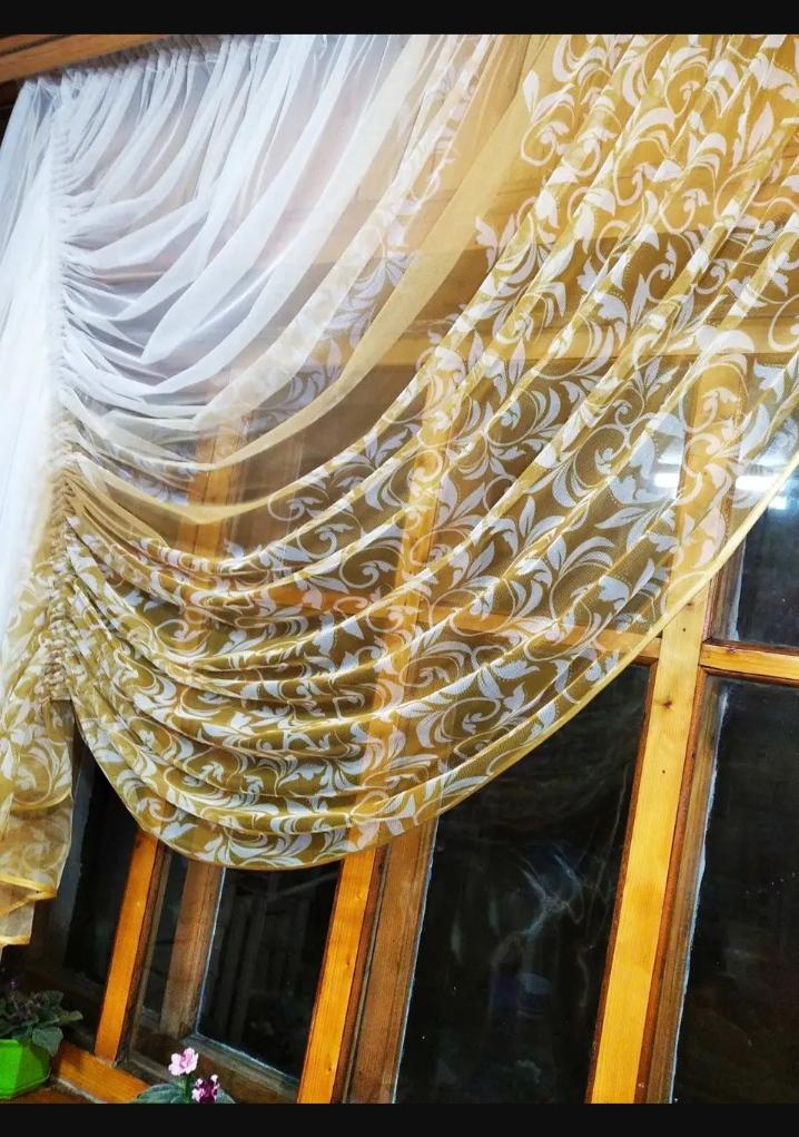 Занавеска короткая готовая Камелия левая Горчичный - фото 4