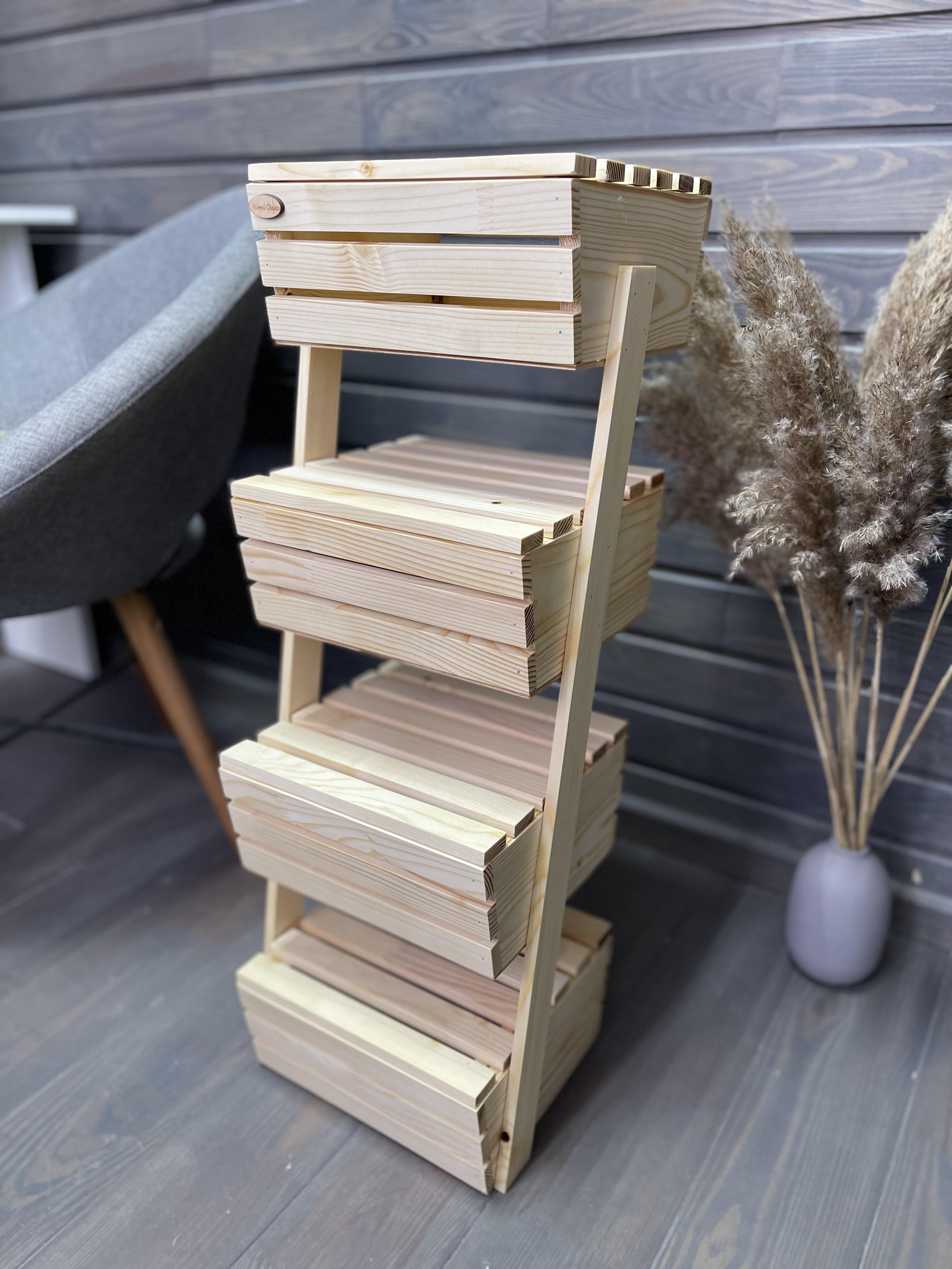 Ящик-фруктовница деревянный эко с крышками 4 яруса (232) - фото 5 Ящик-фруктовница деревянный эко с крышками 4 яруса (232) - фото 5