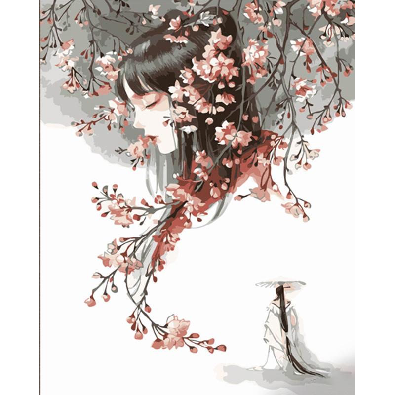 Картина по номерам Strateg Премиум Нежная азиатка с лаком и уровнем 40x50 см (DY408)