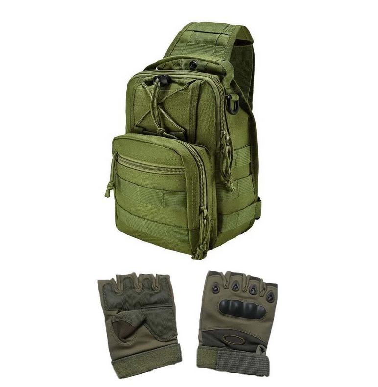Рюкзак тактический US Army B14 через плечо Oxford 600D 26х19х10 см м перчатки открытые Oakley XL Оливковый (id_134941)