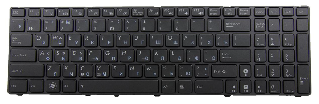 Клавиатура для ноутбука Asus A72 A72F с подсветкой клавиш матовая (04GNV32KRU00)