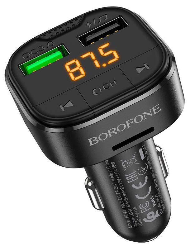 FM-трансмиттер Borofone BC43 Flash QC3.0 Bluetooth Черный (1922026615)