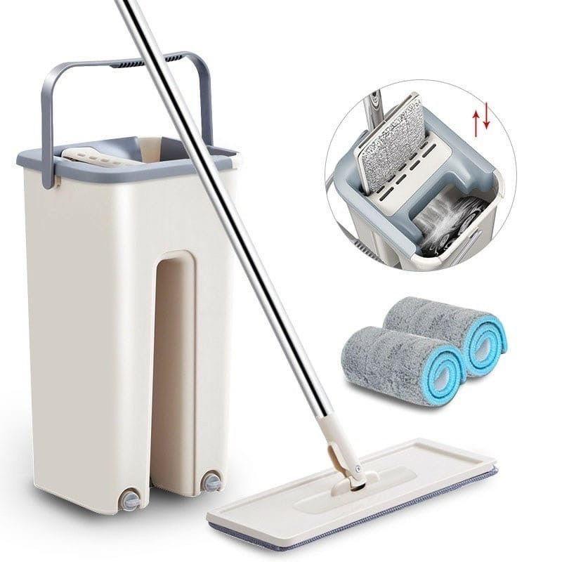 Комплект для збирання швабра з відром 4,5 л Scratch Cleaning Mop автоматичний віджим Біло-сірий - фото 4