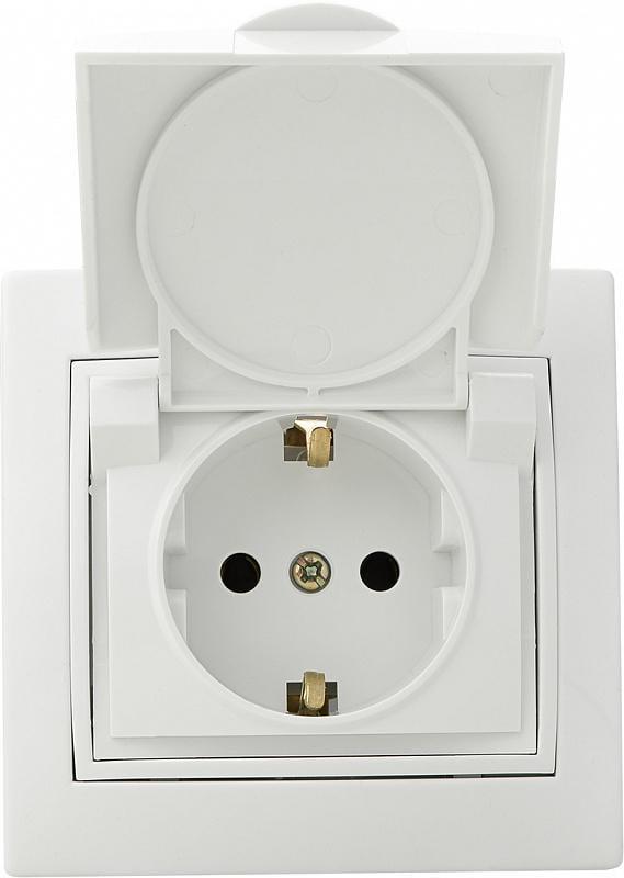 Розетка с заземлением и крышкой АСКО-УКРЕМ серия FL Белый (РВбсб16-З-Fl-W)