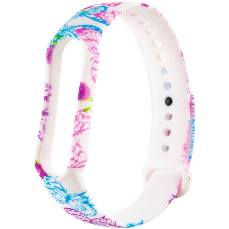 Ремінець силіконовий для Xiaomi Mi Band 5/6 Кольорові бабочки/Білий (00000037970_35)