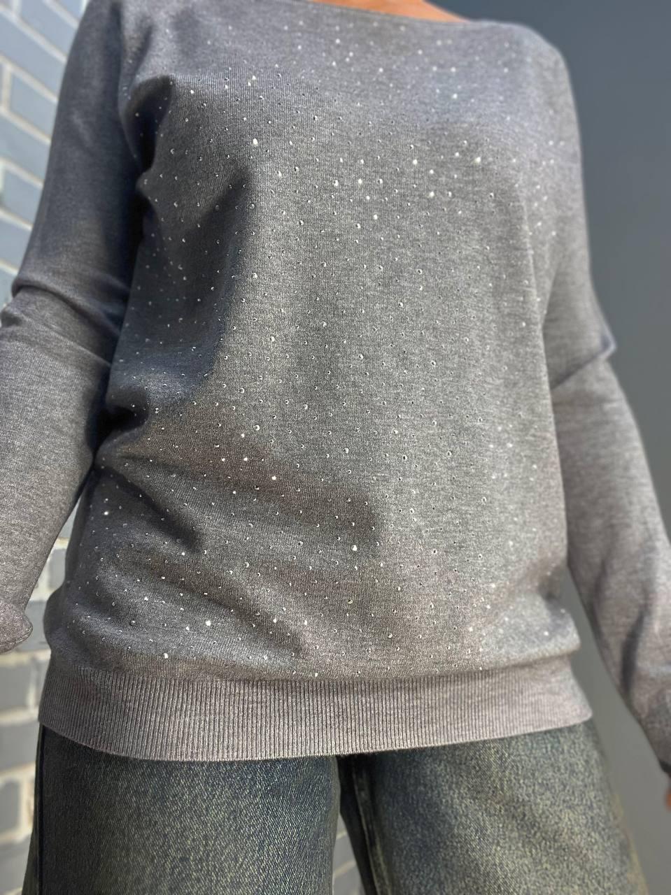 Джемпер женский ACCORDDREAM 9067 тонкий свитер россыпь камней OS Серый (958) - фото 2