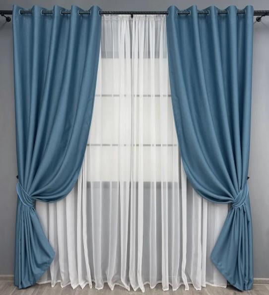 Шторы на люверсах из шенила 1,5х2,5 м 2 шт. Синий (1696ш)