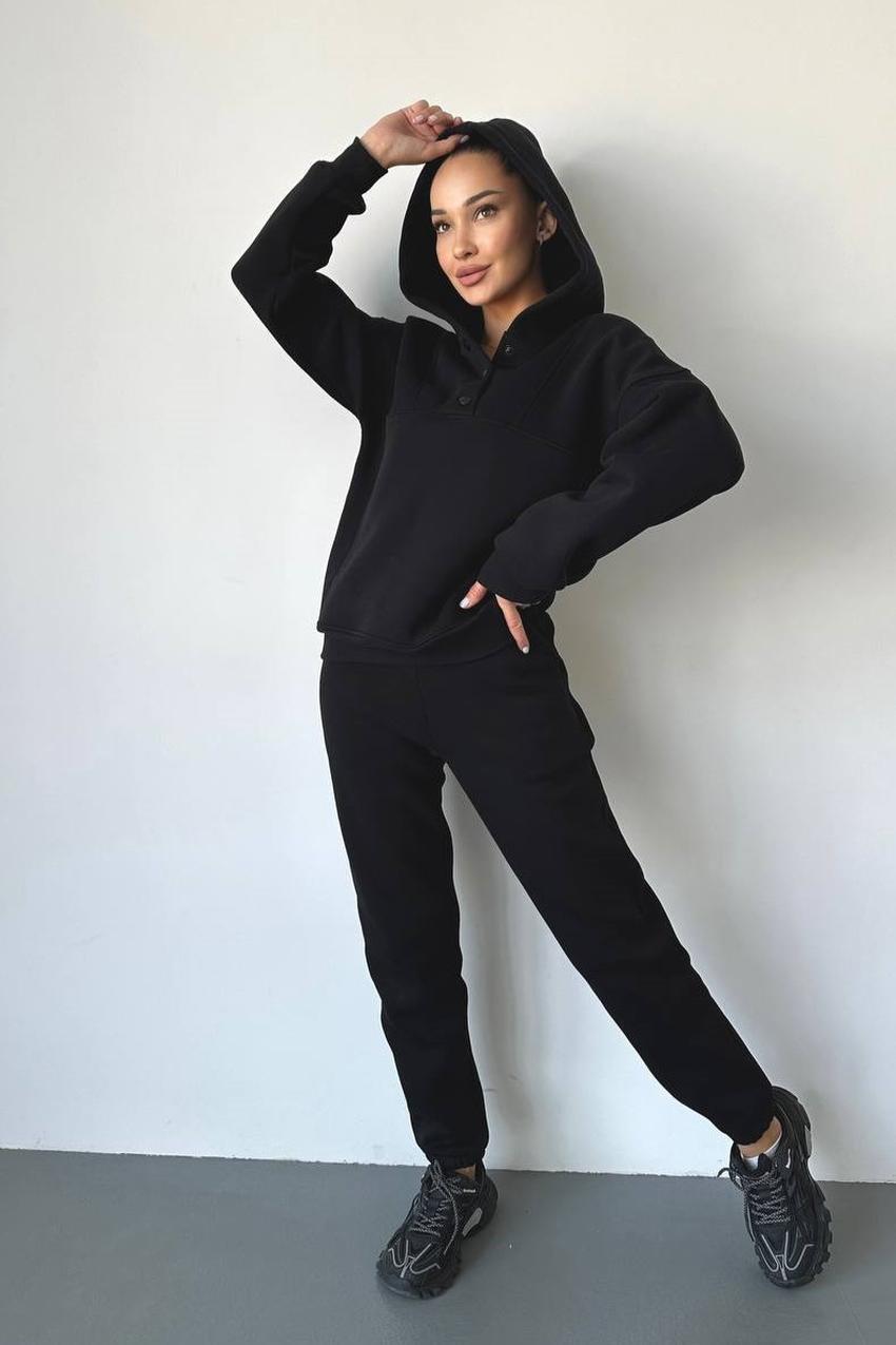 Спортивный костюм женский с худи на кнопках и джогерами М142.4 L Черный (191-1-62)