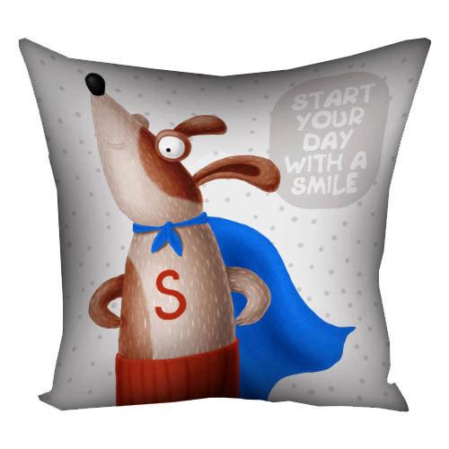 Подушка з принтом "Start your day with a smile" 50x50 см (5P_DOG112)