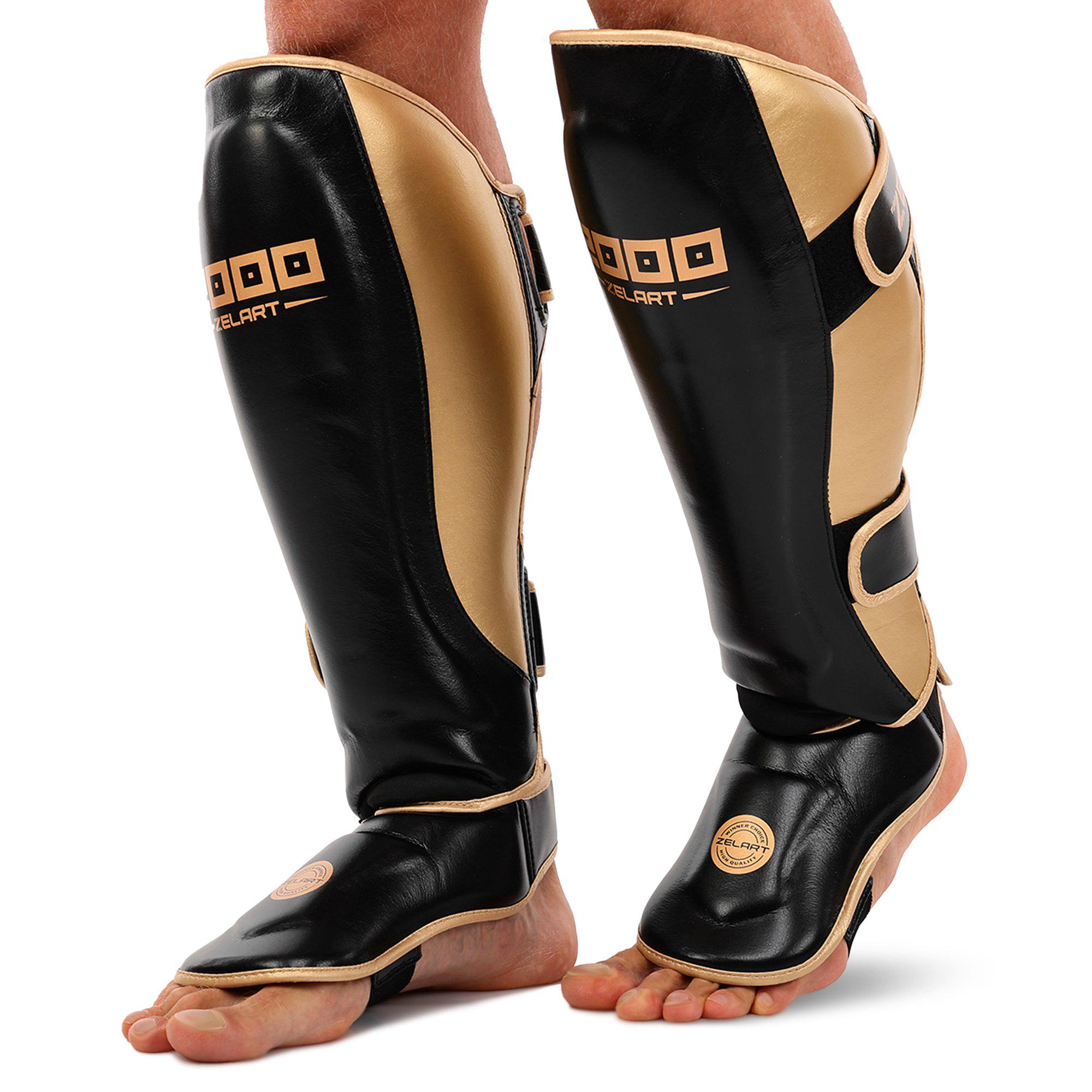 Защита голени и стопы для единоборств Zelart BO-3918 XL Черно-золотой