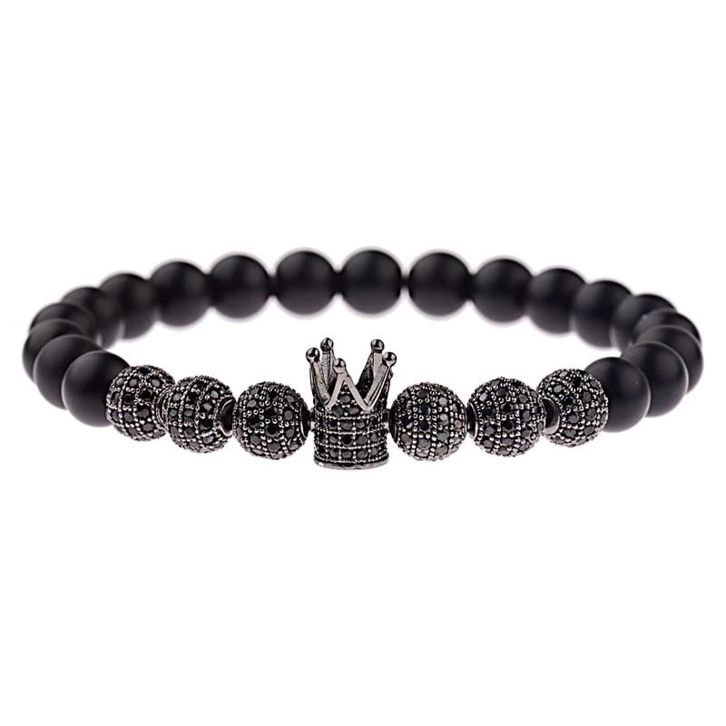 Браслет из шунгита с короной и шарами р. 16 Черный (20032)