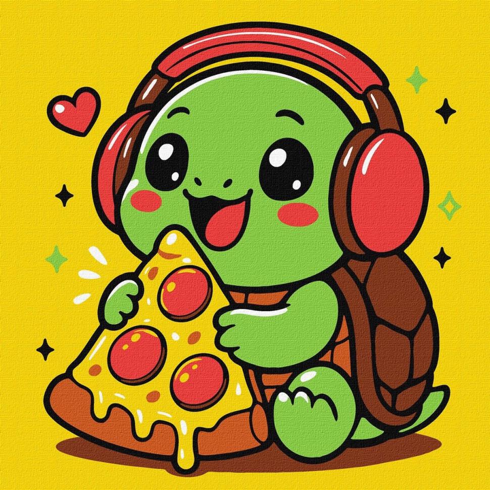 Картина за номерами Ideyka Черепашка і піца KHO1288 25х25 см (RLT55922)