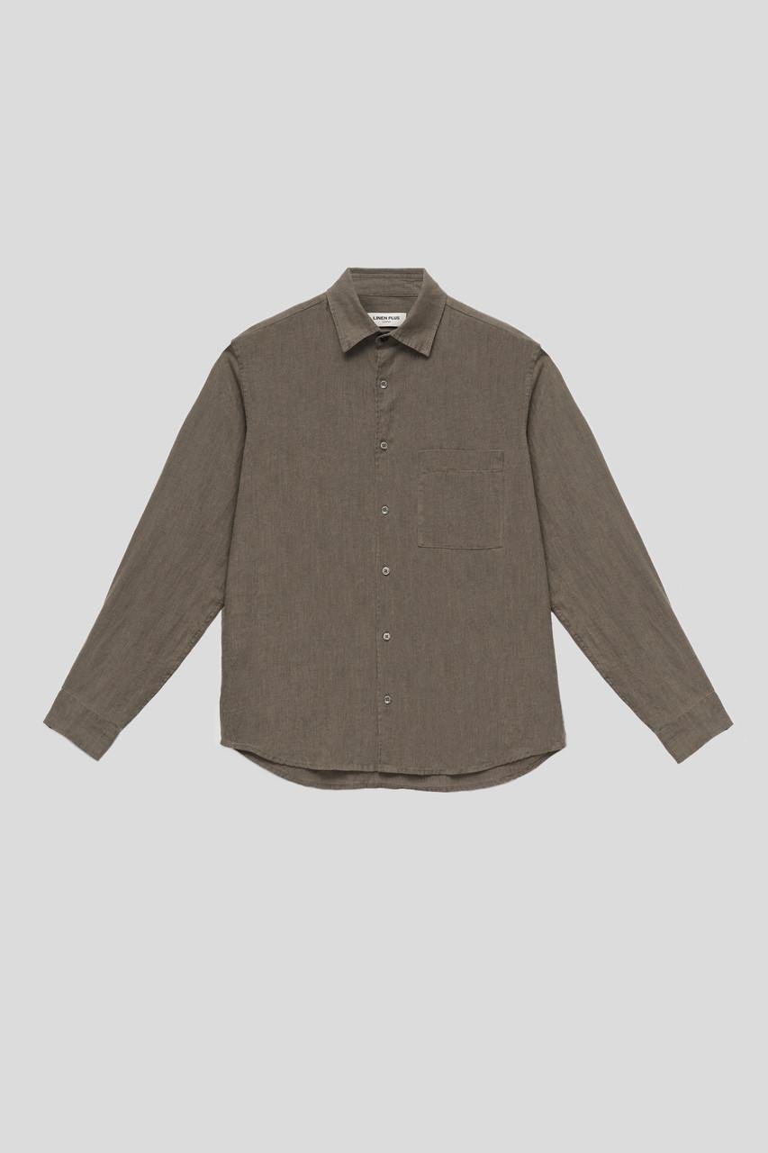 Рубашка мужская Linen Plus 100% лен закрытые швы пуговицы из натуральной раковины XXL Коричневый
