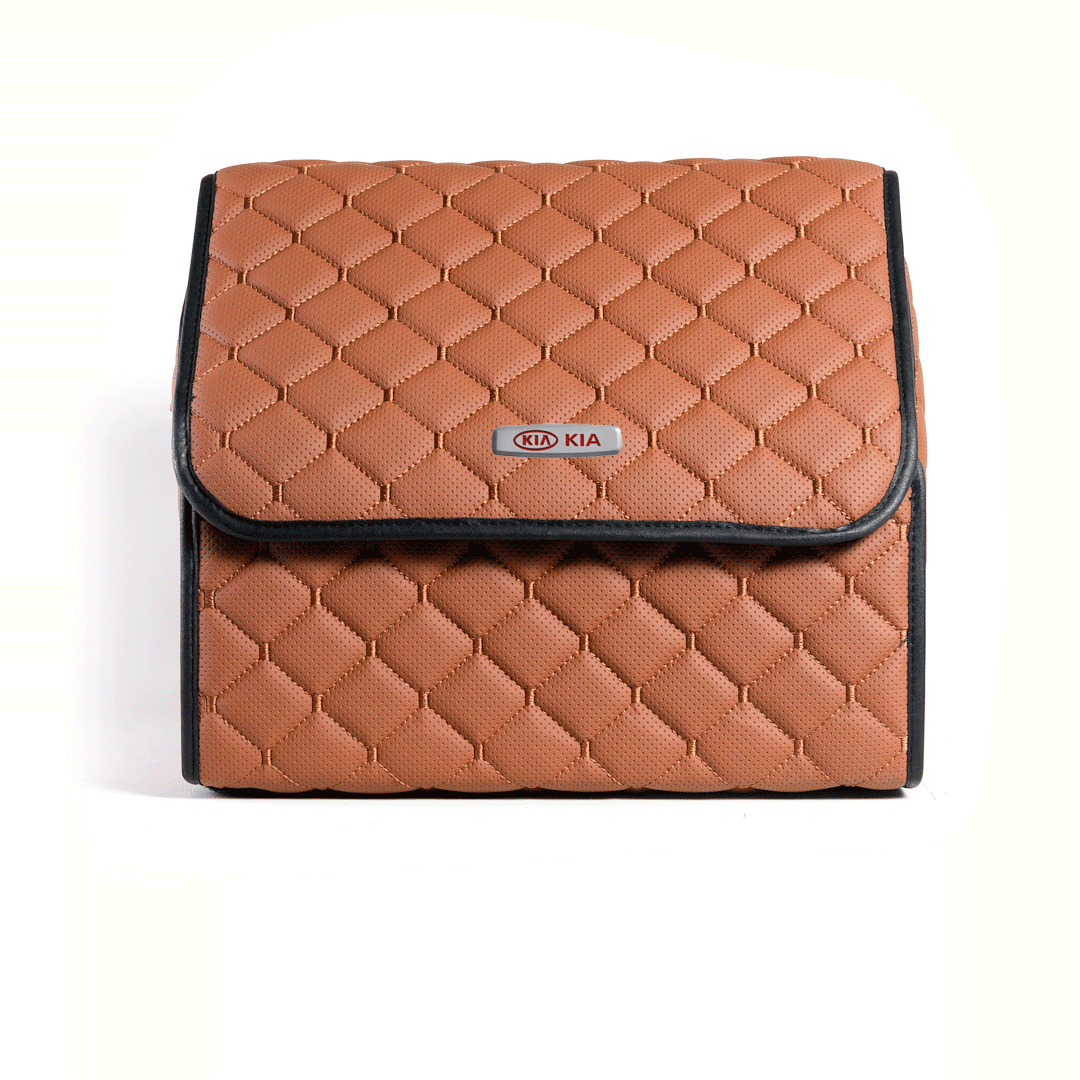 Сумка-органайзер с лого KIA в багажник CarsBAG Экокожа 30x35x30 см Коричневый (acb-1036-3-30х35х30-023)