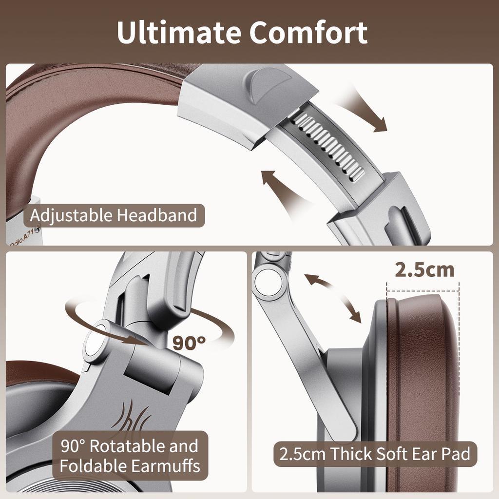 Навушники бездротові Накладні OneOdio A70 з мікрофоном Сірий (30469729) - фото 11